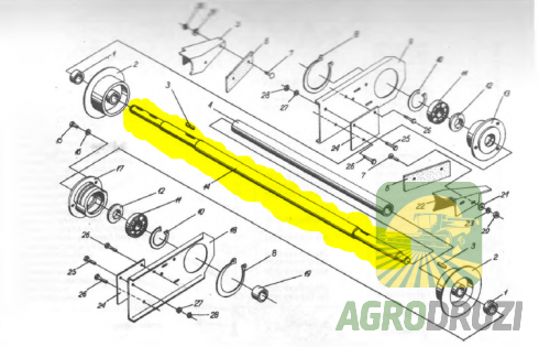 Вал транспортера зілля нижній d = 30 / 35 / 40, L=1200 mm 5645/51-001/0