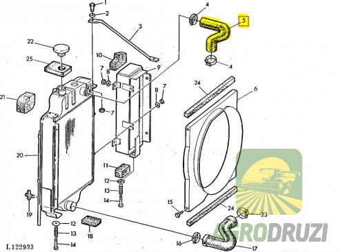 Патрубок шланг радіатора верхній d=35/37mm John Deere L34920