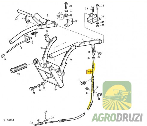 Трос ручного гальма L=2820mm John Deere AZ21464