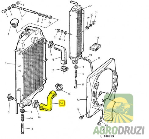 Патрубок шланг радіатора нижній d=50/55mm John Deere T28426