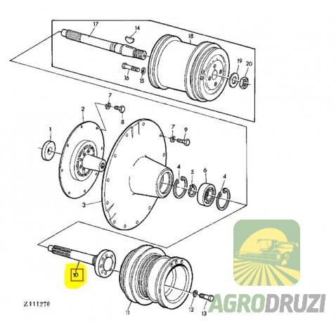 Вал муфти перевантаження з флянцем (Tarmo) L= 310мм John Deere Z11746