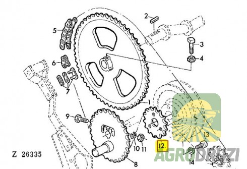 Зірочка Z14 приводу соломотрясів на 3 отвори з різьбою Z38056