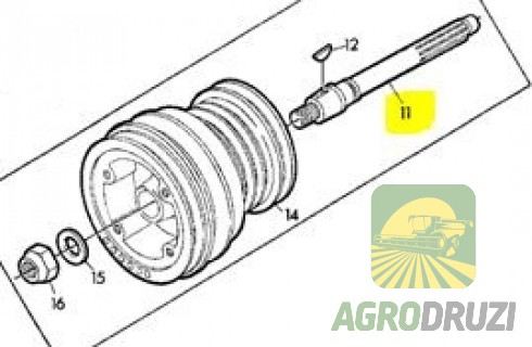 Вал ходової (Tarmo) (вал комприводу) L=390mm 24 шліци John Deere Z35607