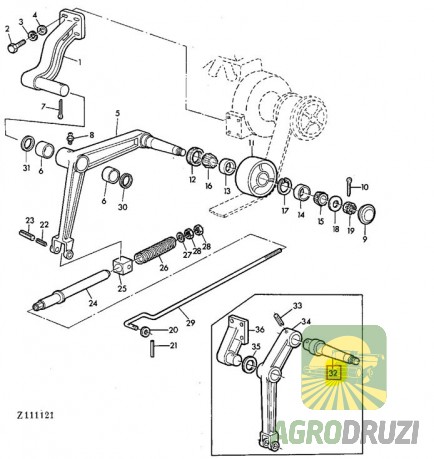 Вал палець натяжного ролика шлеї John Deere Z27512