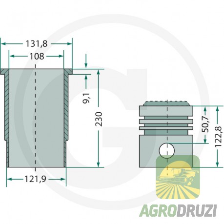 Поршнекомплект (гільза+поршень+кільця) Granit двигун Valmet d=108mm