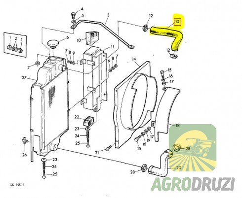 Патрубок шланг радіатора верхній d=33/33mm John Deere L29263