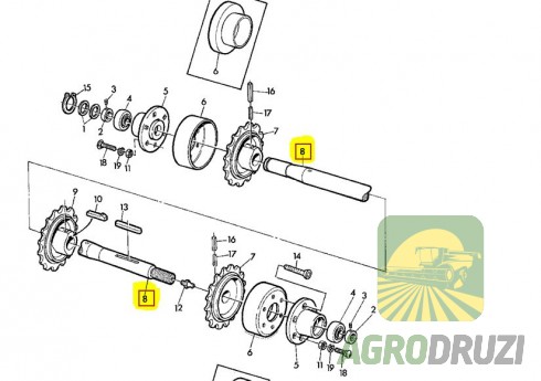 Вал похилої камери John Deere 40mm L=1353mm Z33438