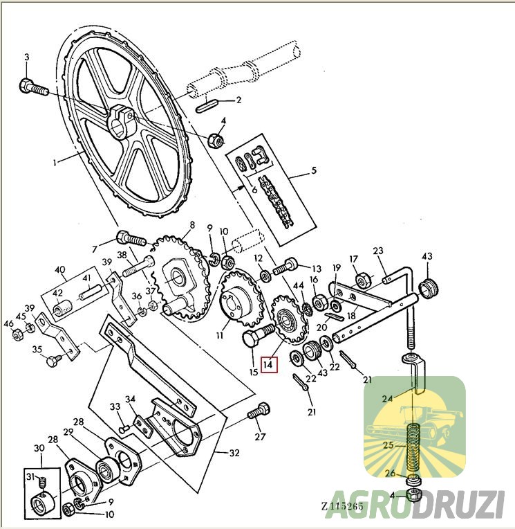 Зірочка Z62 на 4 отвори (JAG) вала соломотрясів John Deere Z12267 Зірочка Z62 на 4 отвори (JAG) вала соломотрясів John Deere Z12267