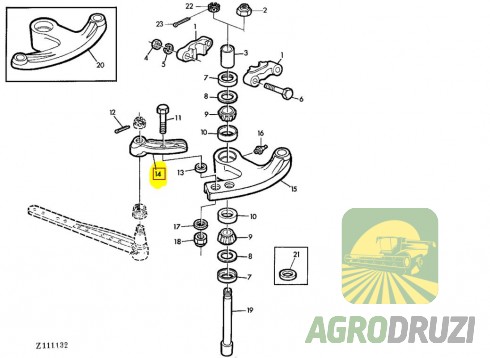 Кріплення балансира (коромисла) коси жатки John Deere Z11231