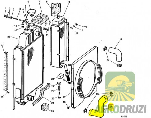Патрубок шланг радіатора нижній d=44/44mm John Deere T22500