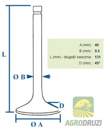Клапан випускний (1 фаска) Bepco John Deere R79626