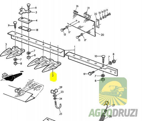 Палець жатки потрійний Tarmo John Deere H25603