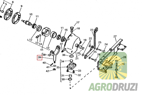 Вилка в зборі з валом редуктора жатки John Deere AE57735
