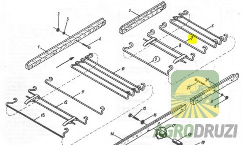 Пруток гаковий залізного транспортера стола довший L=75 см 5644/63-069