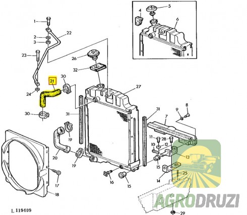 Патрубок шланг радіатора верхній d=36/36mm John Deere L34898