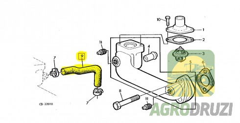 Патрубок шланг радіатора (біля термостата) d=18/18mm John Deere R70737