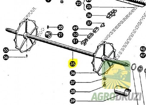 Вал похилої камери нижній L-1074mm 610935