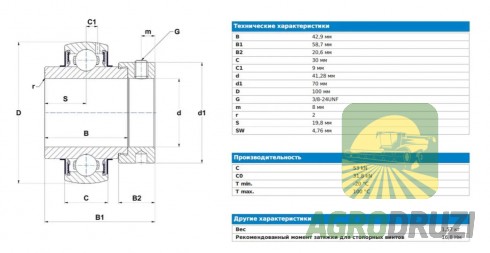 Підшипник дюймовий SNR без корпуса тяги поршня John Deere AE33347