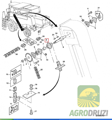 Зірочка елеватора Z8 John Deere H134603