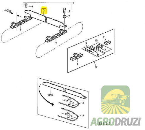 Планка похилої камери (JAG) L=980mm John Deere Z38440