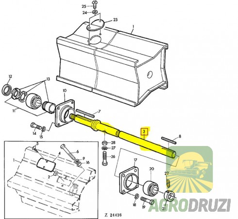 Вал бітера (без шайби)  d=40mm L=1550mm без  John Deere AZ28731