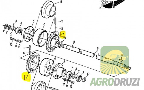 Зірочка похилої камери Z14 fi35 John Deere на шпонку Z11543