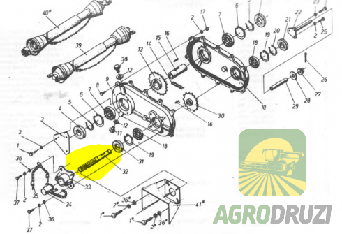 Вал привідний d30 mm, L180 mm (шпонка 8x7x28, 6 шліців) 5644/32-016/0