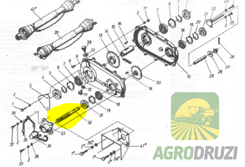 Вал привідний d30 mm, L180 mm (шпонка 8x7x28, 6 шліців) 8255-644-320-164