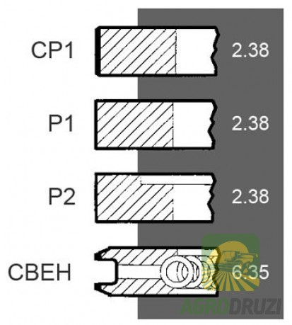 Кільця поршневі AIP двигун Perkins 4.212 (fi98) MF 186 745763M91