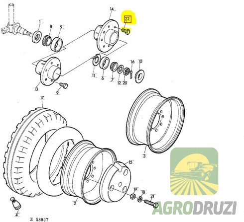 Болт шпилька заднього колеса з гайкою John Deere H20336