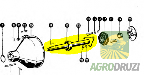 Вал гумової муфти трансмісії L=478mm Claas