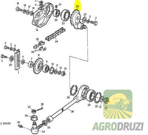 Зірочка приводу жатки з ексцентриком  Z20 John Deere Z10562 (конус 24-29 мм)