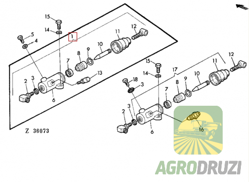 Гальмівний циліндр (правий) Tarmo John Deere AZ18763