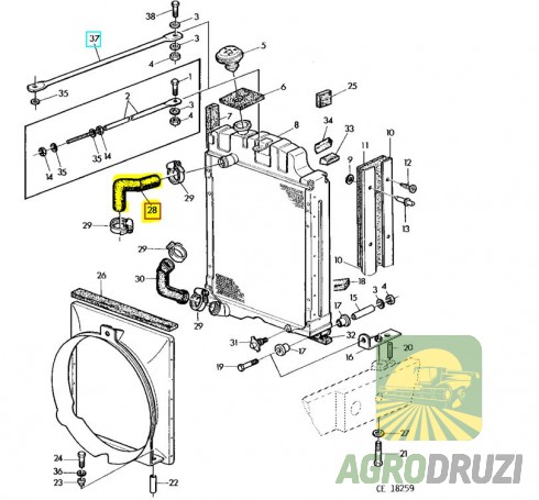 Патрубок шланг радіатора верхній d=38/38mm John Deere L56296