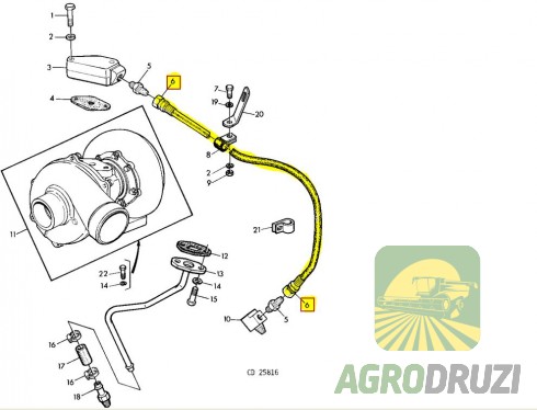 Шланг турбіни John Deere RE23181 під ключ 17