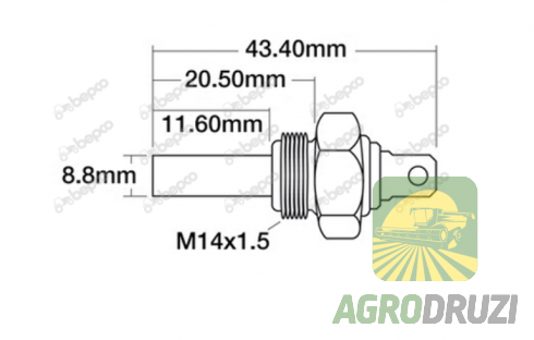 Датчик температури M14x1.5 L=43.4mm двигун Mercedes, International 7700520269