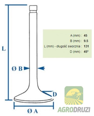 Клапан впускний двигун без турбо John Deere R52251