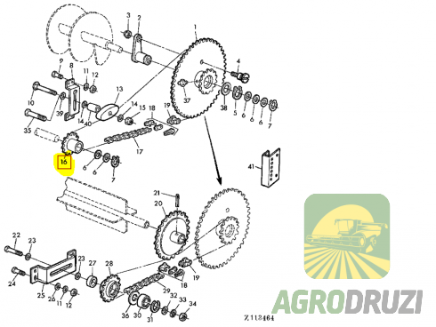 Зірочка Z15 Chaparo приводу шнека елеватора John Deere Z11079