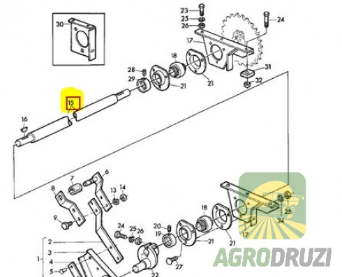 Вал грохота (JAG) L=1225mm John Deere z30990