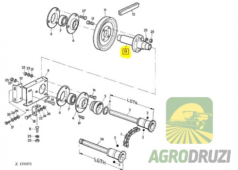 Вал жатки з корпусом під шестигранний вал John Deere Z11085