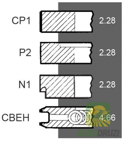Кільця поршневі Bepco (4 кільця, діаметр поршня 107,21мм) двигун Ford 2712, 2715E 793F6148AAA