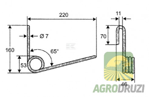 Пружина зуб загортач сітчастої борони сівалки Nodet, Kuhn  d=7mm