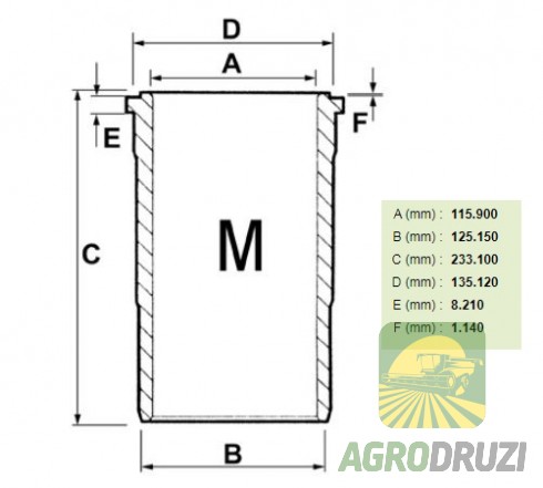 Гільза готова d=116mm Bepco двигун John Deere 6466, 6076 AR63060