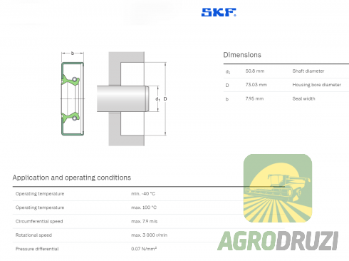 Сальник ущільнення 50,8X73,03X7,95mm SKF CR19887