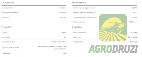 Сальник ущільнення 50,8X73,03X7,95mm SKF CR19887