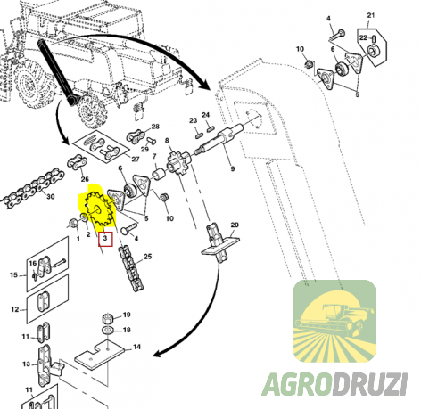 Зірочка Z30 на шестигранний вал John Deere AH130571